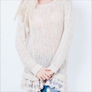 White Entro Loose Knit Ruffle Hem Sweater S